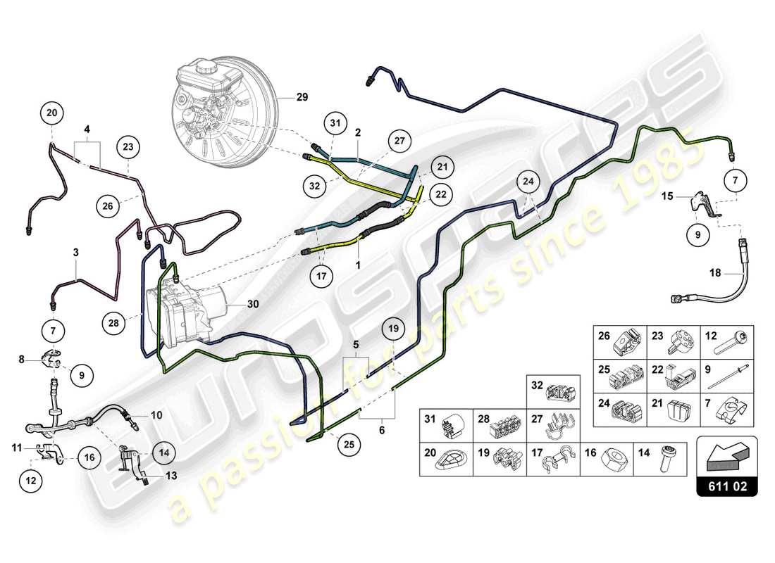 lamborghini urus (2020) diagrama de piezas del tubo de freno