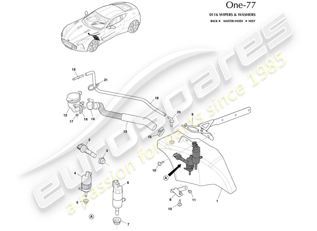 aston martin one-77 (2011) diagrama de piezas de la botella de arandela