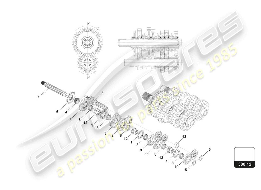 lamborghini super trofeo evo 2 (2022) diagrama de piezas del conjunto del grupo de engranajes