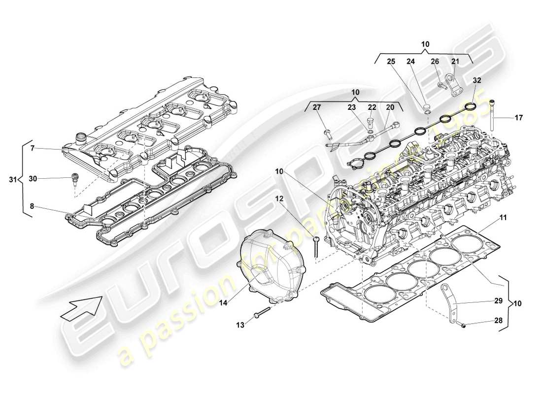 lamborghini lp570-4 sl (2012) cilindros de culata completos 1-5 diagrama de piezas