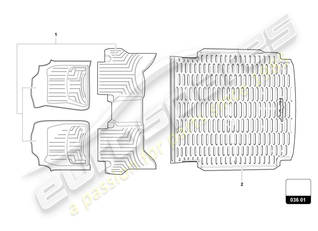 lamborghini urus performante (accessories) 1 diagrama de piezas del juego de revestimiento de piso (alfombra)