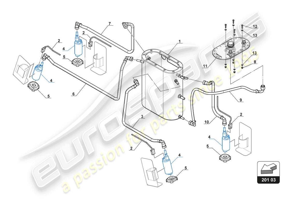 lamborghini 2018 (gt3 evo) mangueras de combustible diagrama de piezas