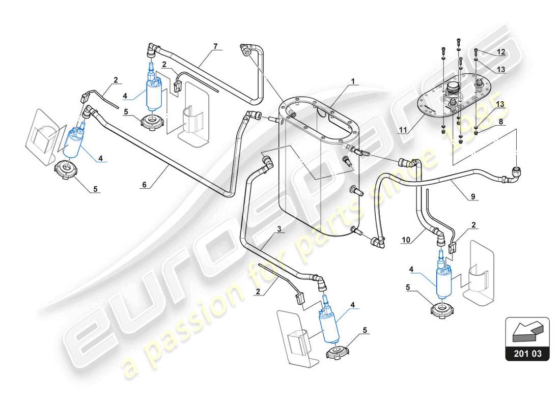 lamborghini gt3 evo (2018) mangueras de combustible diagrama de piezas