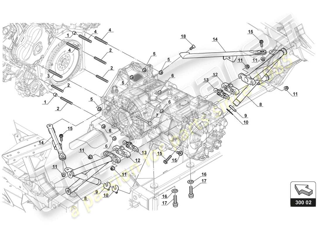 lamborghini gt3 evo (2018) fijación de la caja de cambios diagrama de piezas