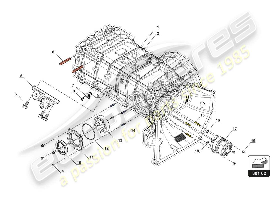 lamborghini gt3 evo (2018) diagrama de piezas de la caja de transmisión