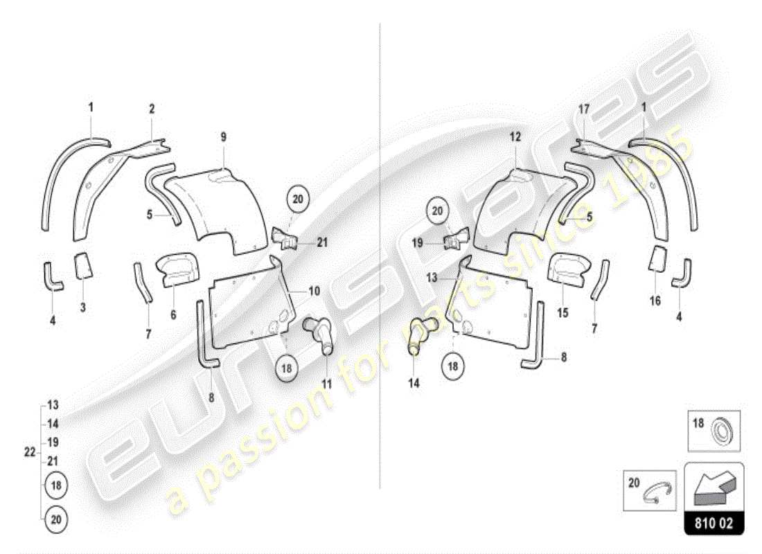 lamborghini diablo vt (1997) diagrama de piezas de la carcasa de la rueda delantera