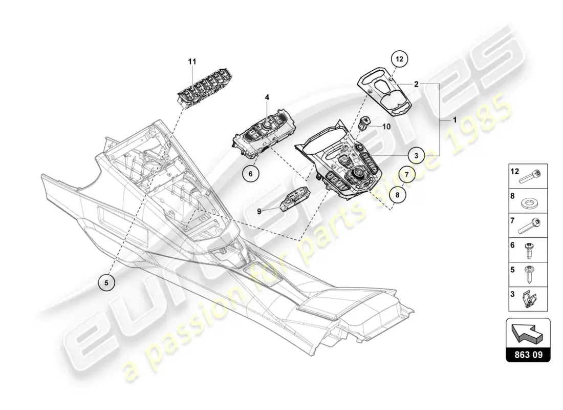 lamborghini lp700-4 roadster (2017) unidad de interruptor diagrama de piezas