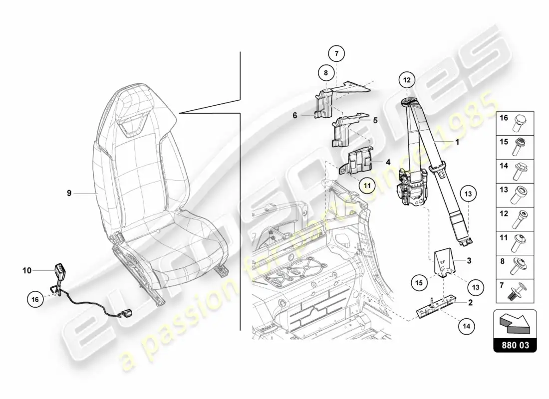 lamborghini lp610-4 spyder (2016) cinturones de seguridad diagrama de piezas
