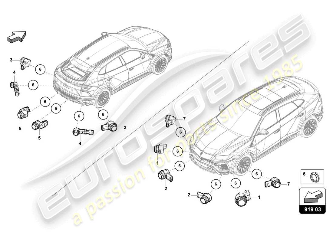 lamborghini urus (2022) diagrama de piezas del sensor