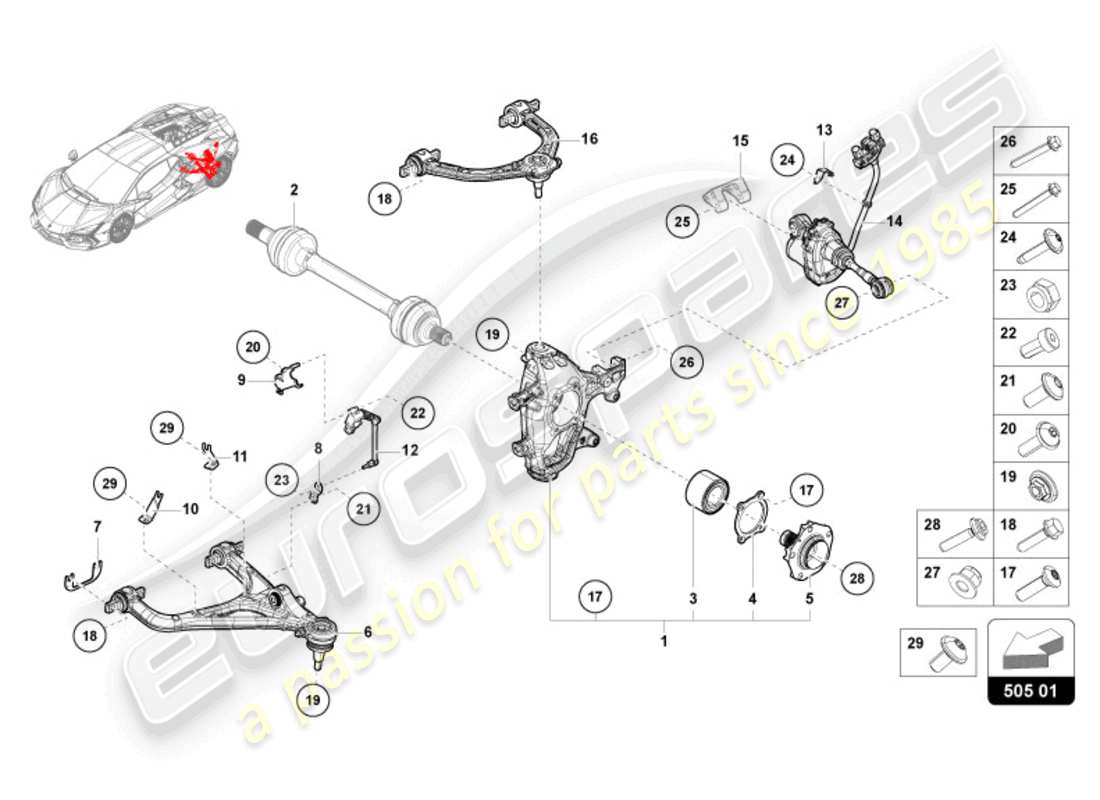 lamborghini revuelto coupe (2024) diagrama de piezas del eje trasero
