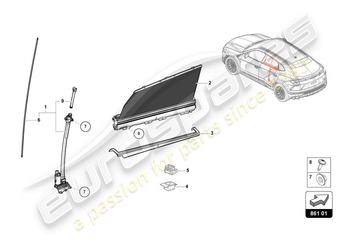 lamborghini urus (2020) persiana enrollable diagrama de piezas