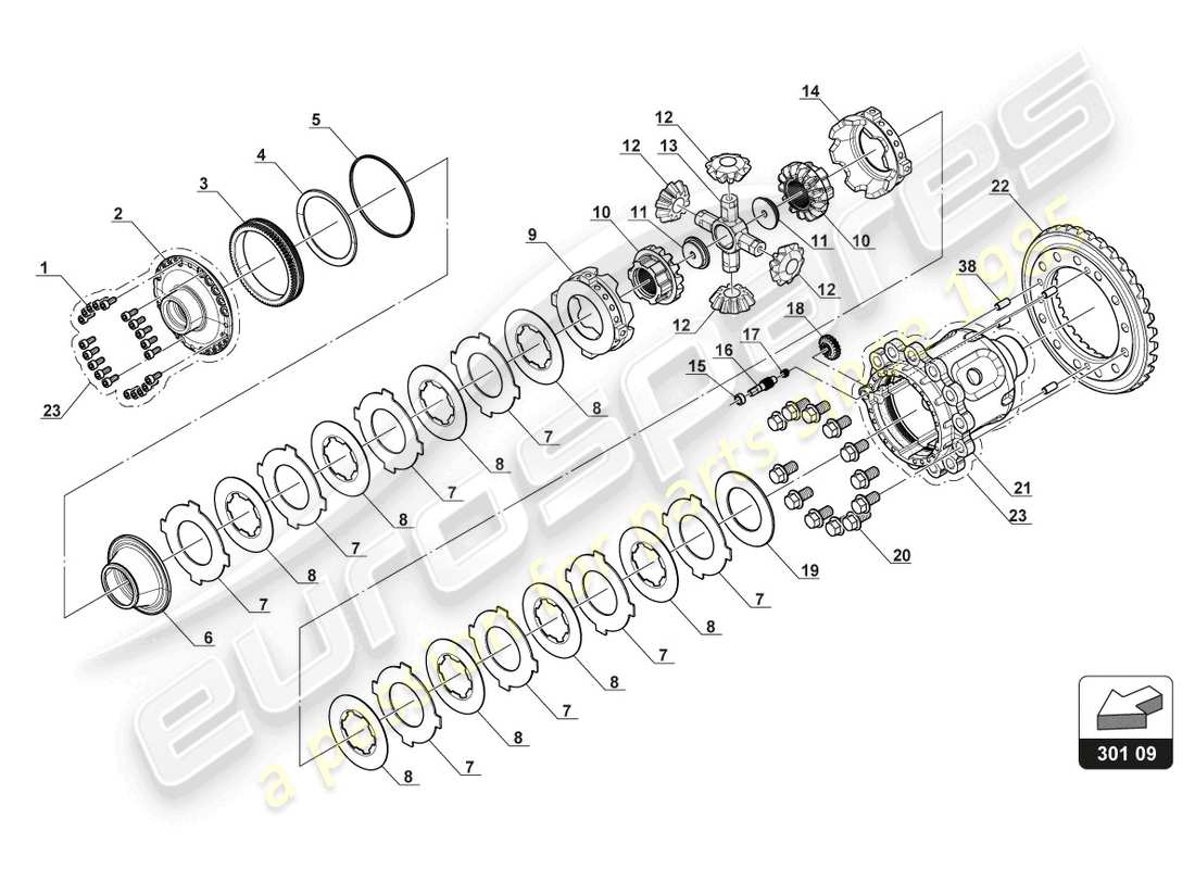 lamborghini 2018 (gt3 evo) diferencial de deslizamiento diagrama de piezas