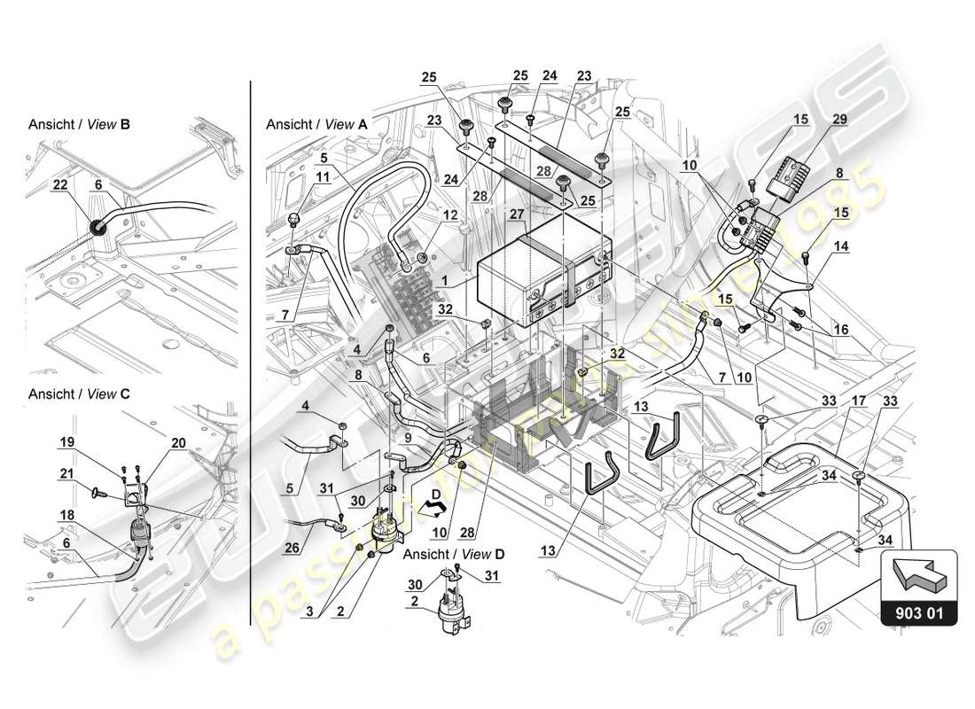 lamborghini gt3 evo (2018) diagrama de piezas de la batería