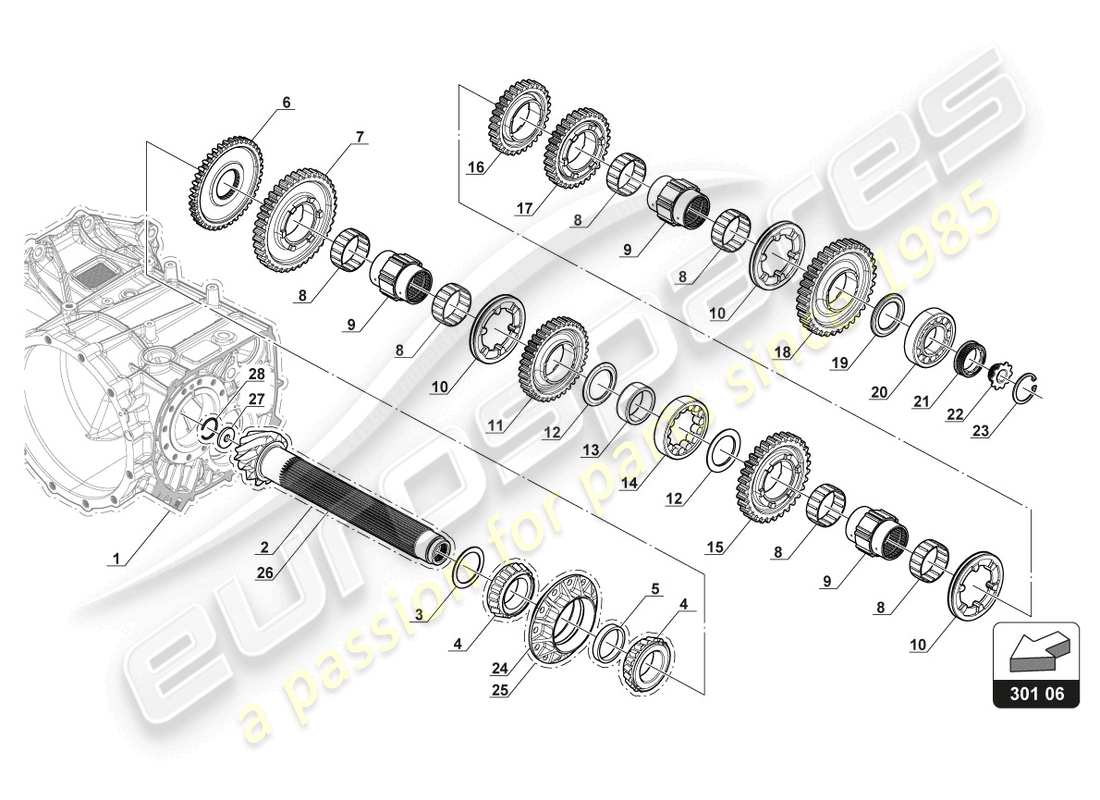 lamborghini gt3 evo (2018) diagrama de piezas del eje de salida