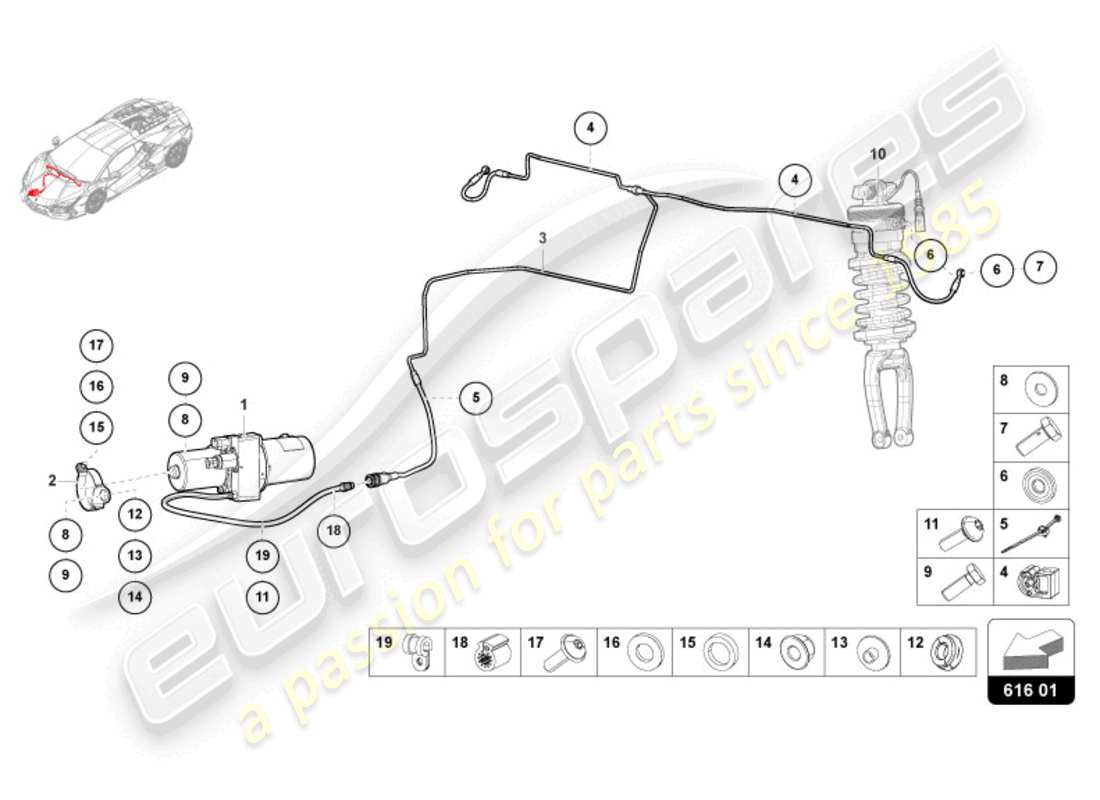 lamborghini revuelto coupe (2024) aparato para levantar diagrama de piezas