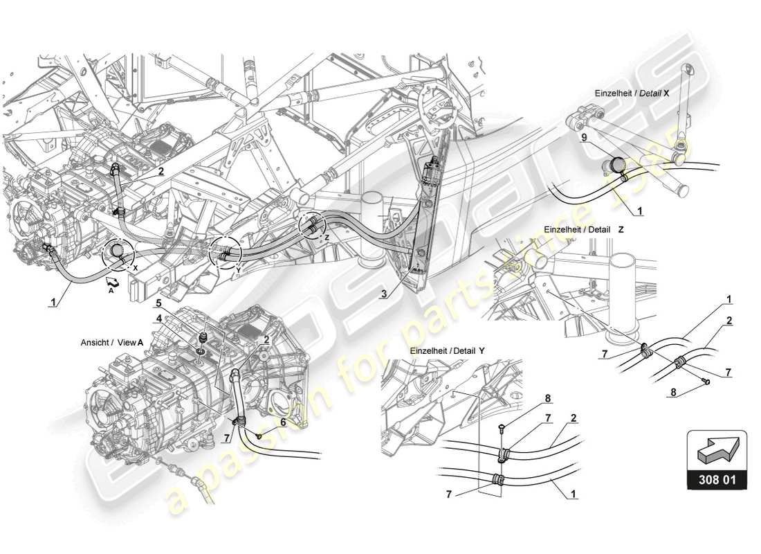 lamborghini 2017 (gt3) enfriamiento del aceite de la caja de cambios diagrama de piezas