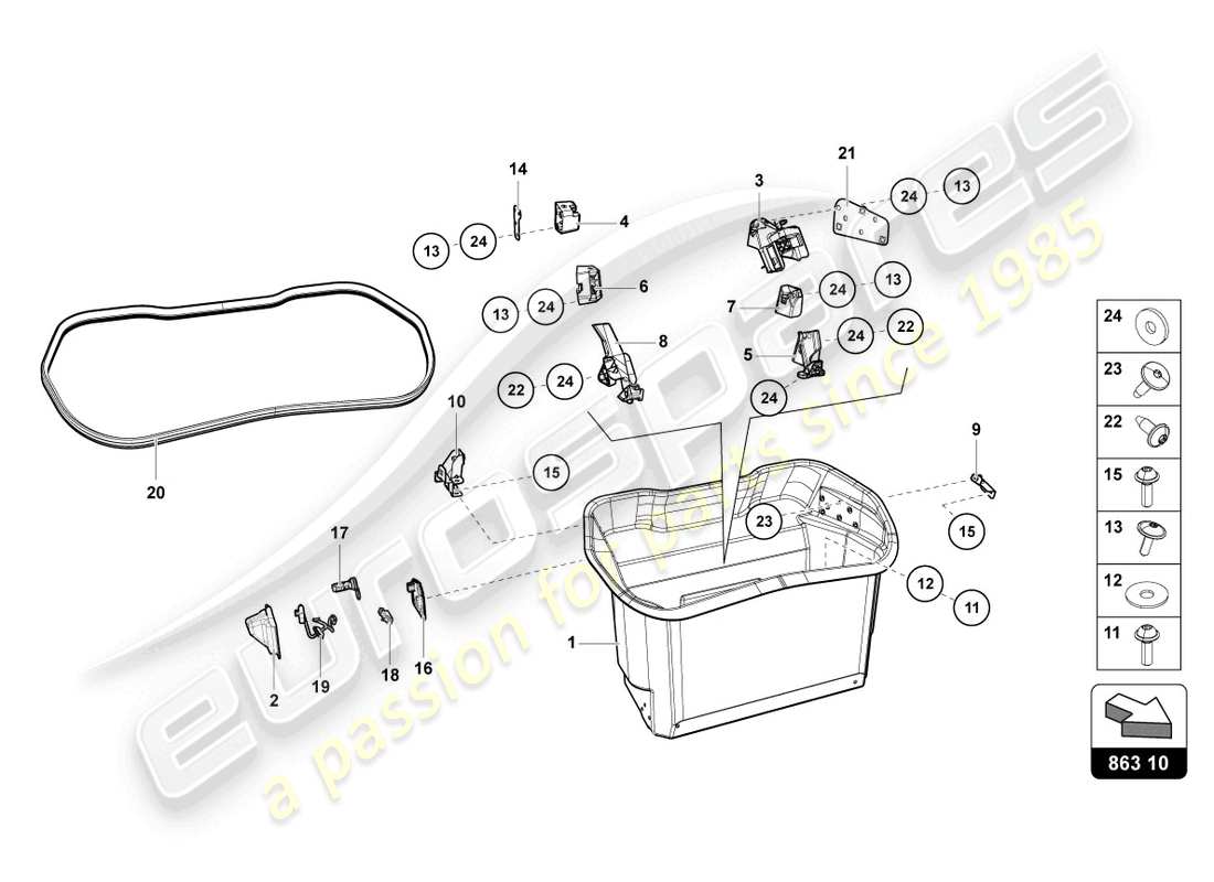 lamborghini ultimae (2022) complemento de equipaje. revestimiento de suelo diagrama de piezas