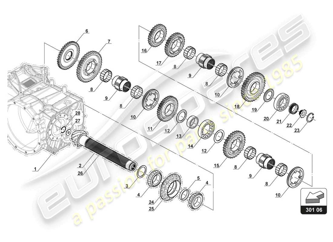 lamborghini gt3 (2017) diagrama de piezas del eje de salida