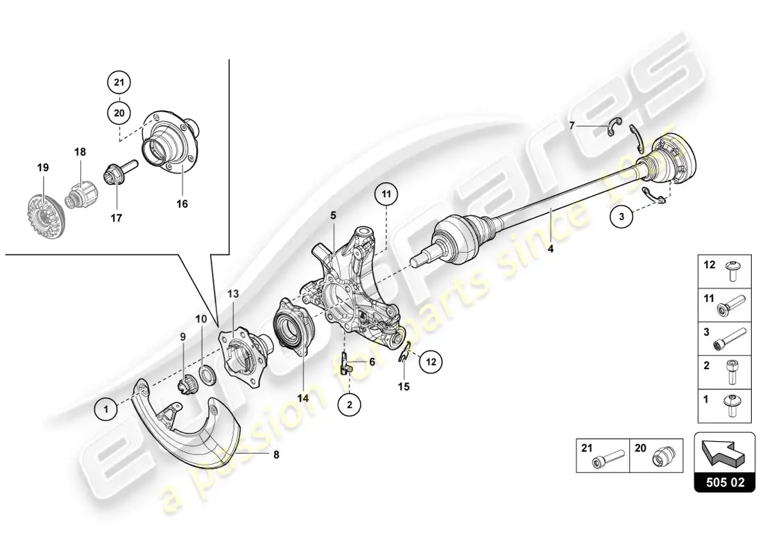 lamborghini lp720-4 coupe 50 (2014) diagrama de piezas del eje de transmisión