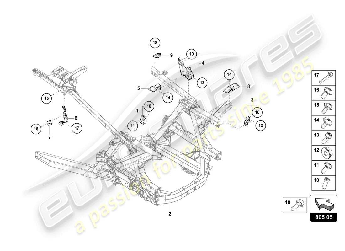 lamborghini sto (2021) lado del chasis, trasero diagrama de piezas