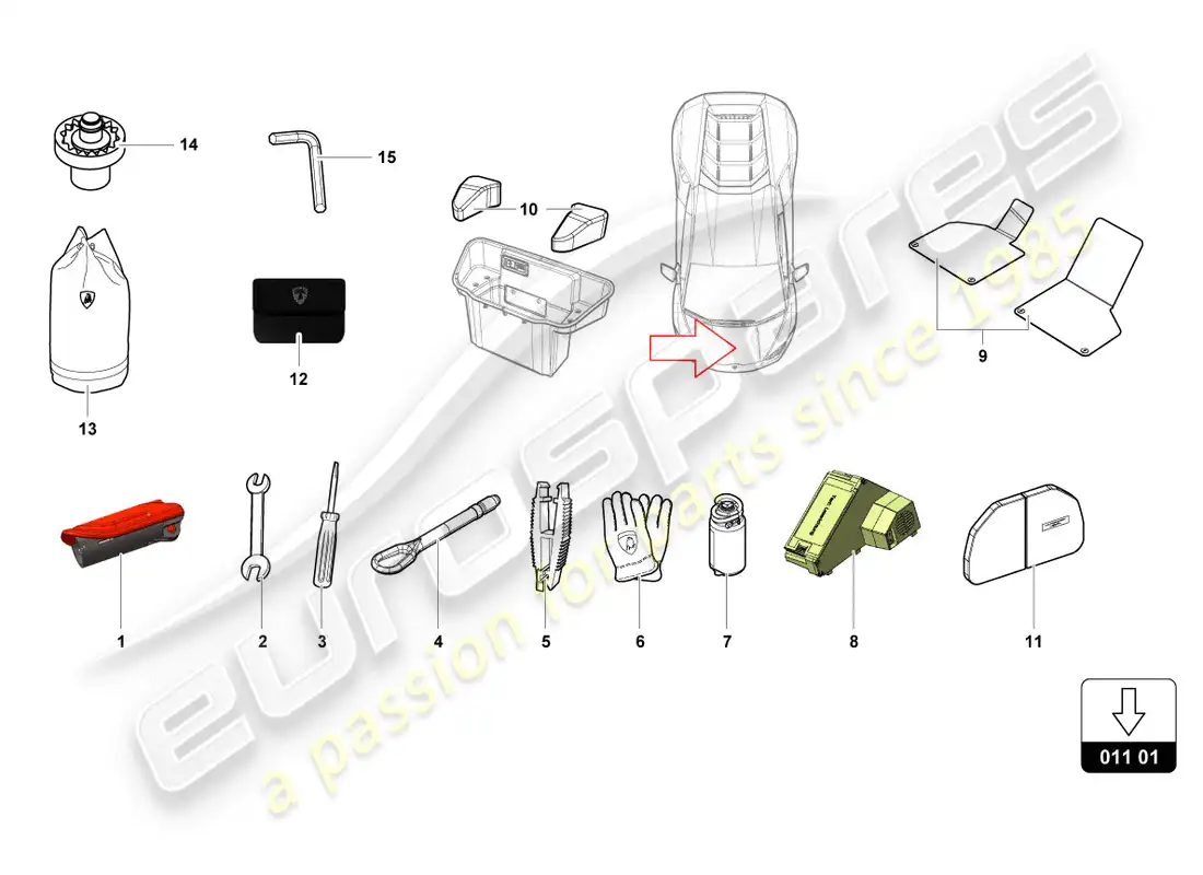 lamborghini lp580-2 coupe (2018) herramientas del vehículo diagrama de piezas