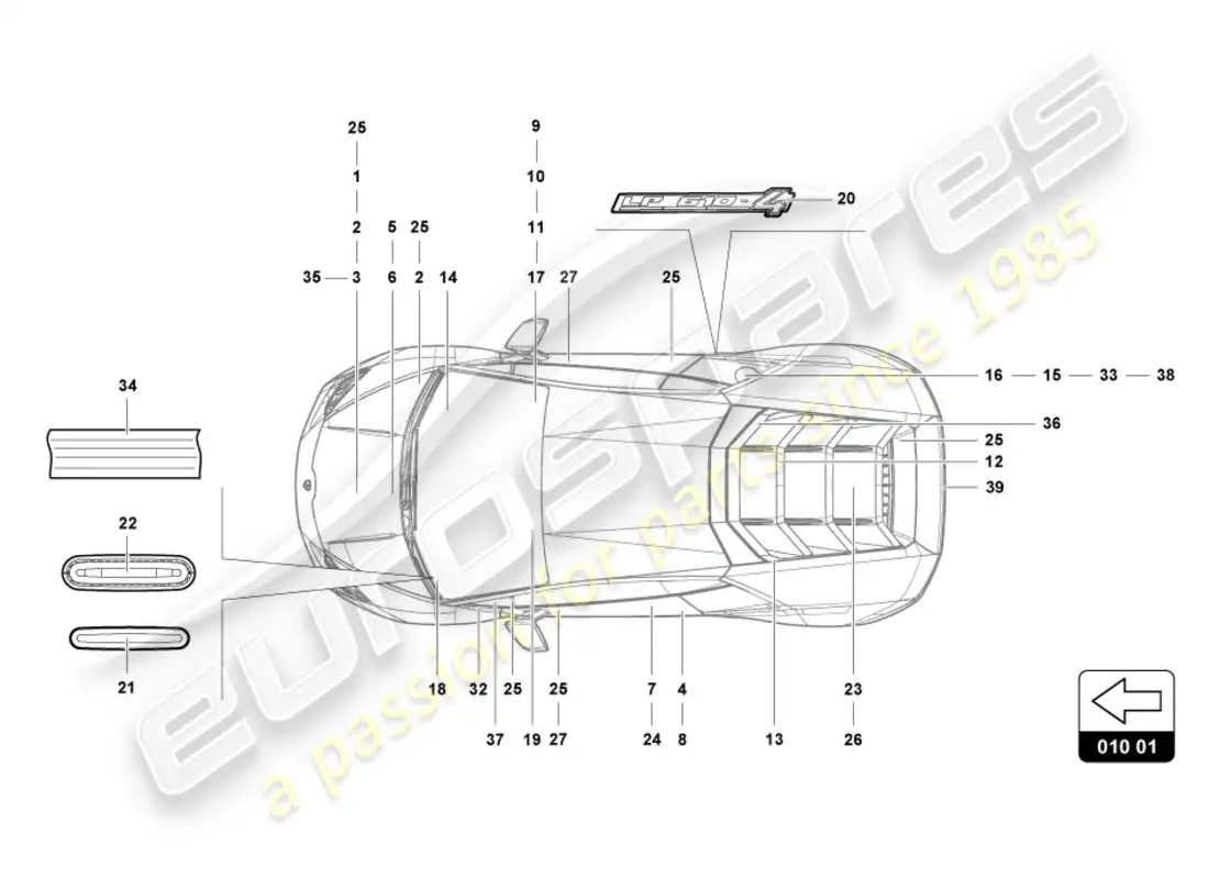 lamborghini lp580-2 coupe (2018) inscripciones/letras diagrama de piezas