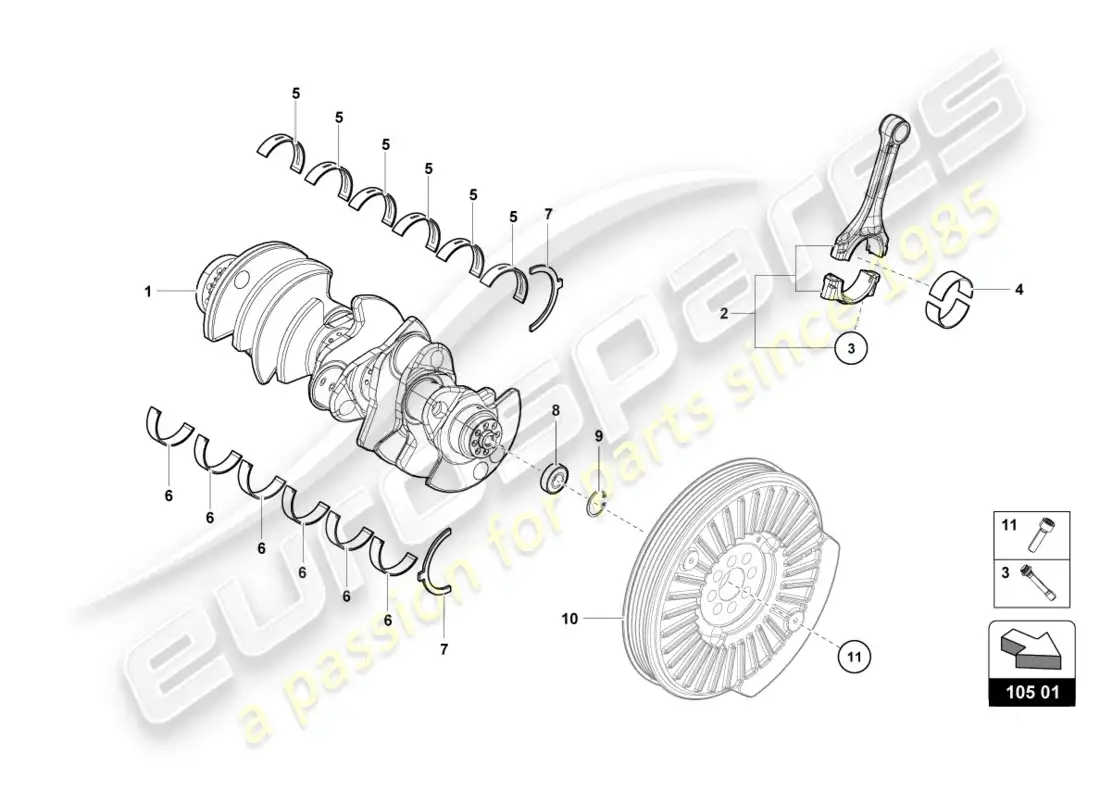 lamborghini lp610-4 coupe (2018) cigüeñal con cojinetes diagrama de piezas