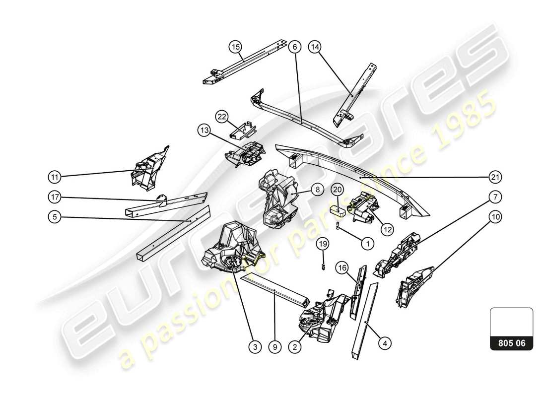 lamborghini super trofeo evo 2 (2022) elementos exteriores del marco trasero diagrama de piezas