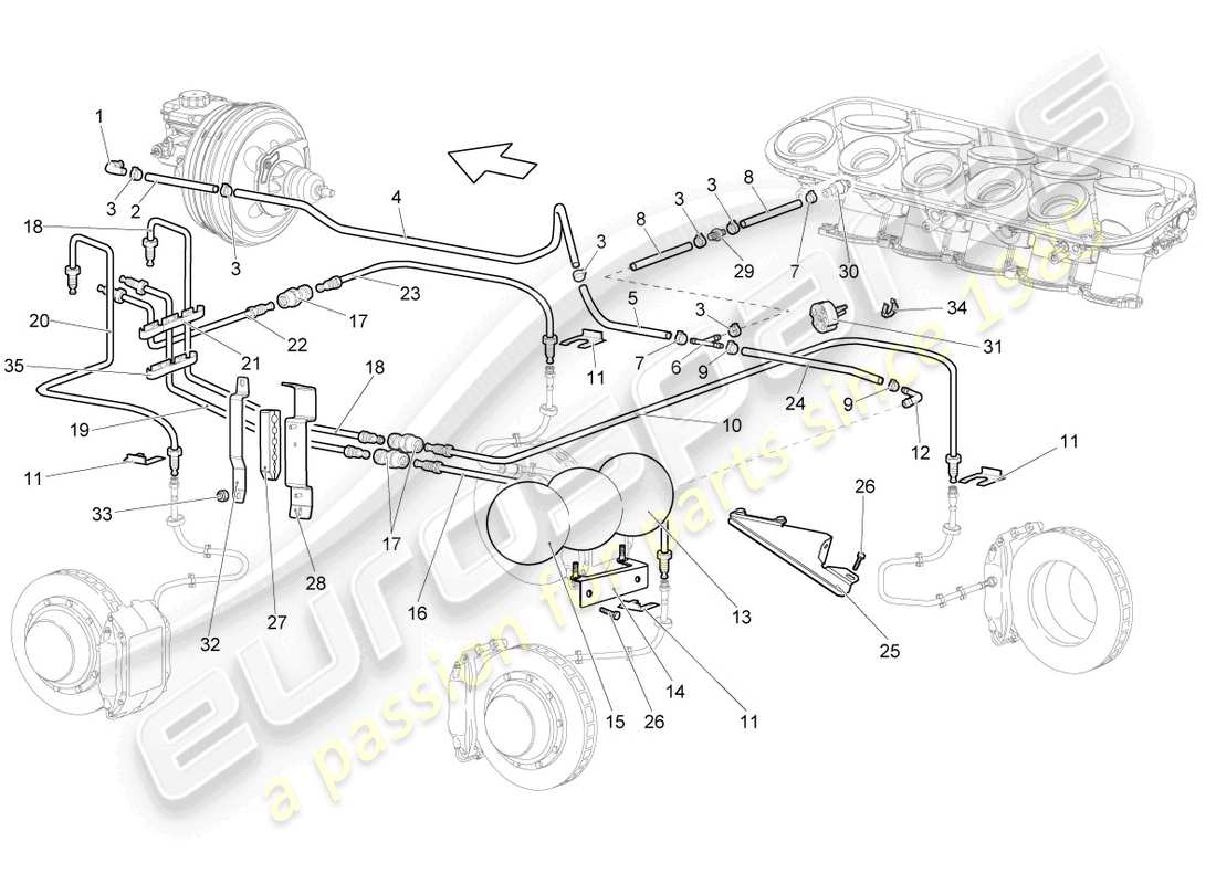 lamborghini gallardo spyder (2006) diagrama de piezas del tubo de freno