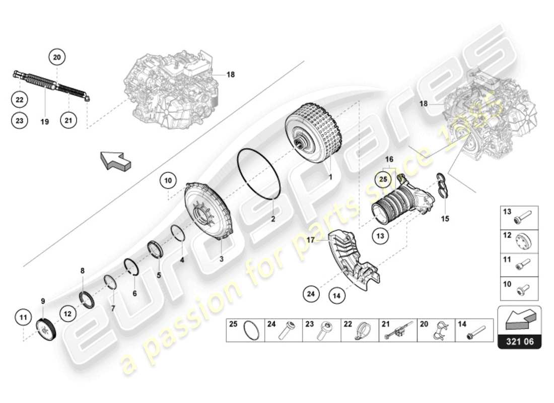 lamborghini 2024 (tecnica) embrague multiplato para caja de cambios de doble embrague diagrama de piezas