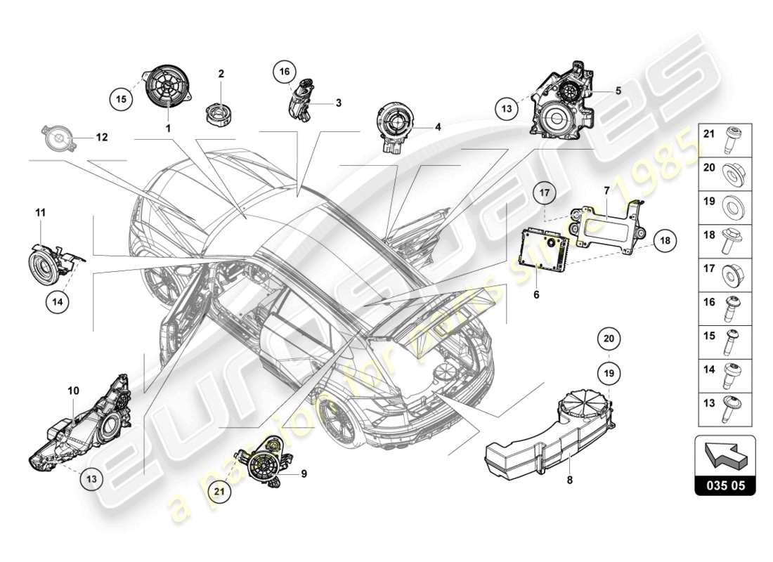 lamborghini urus (2021) piezas eléctricas para sistema de audio diagrama de partes