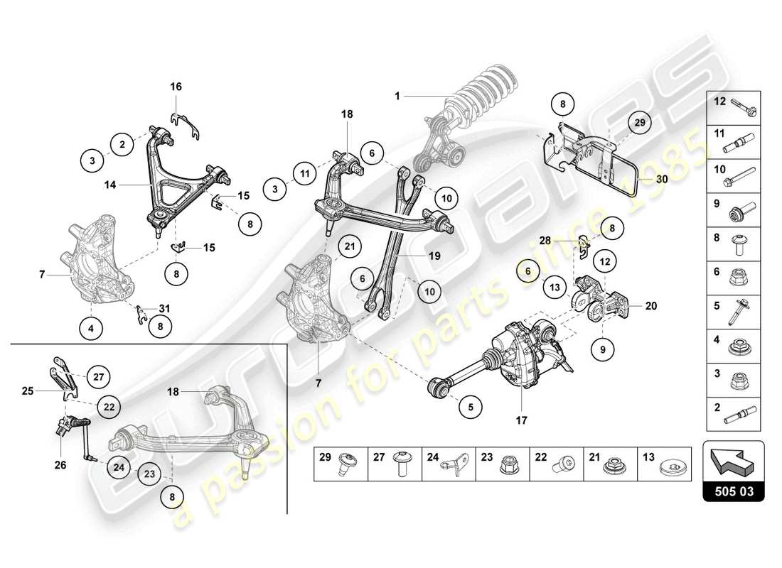 lamborghini countach lpi 800-4 (2022) diagrama de piezas de suspensión trasera