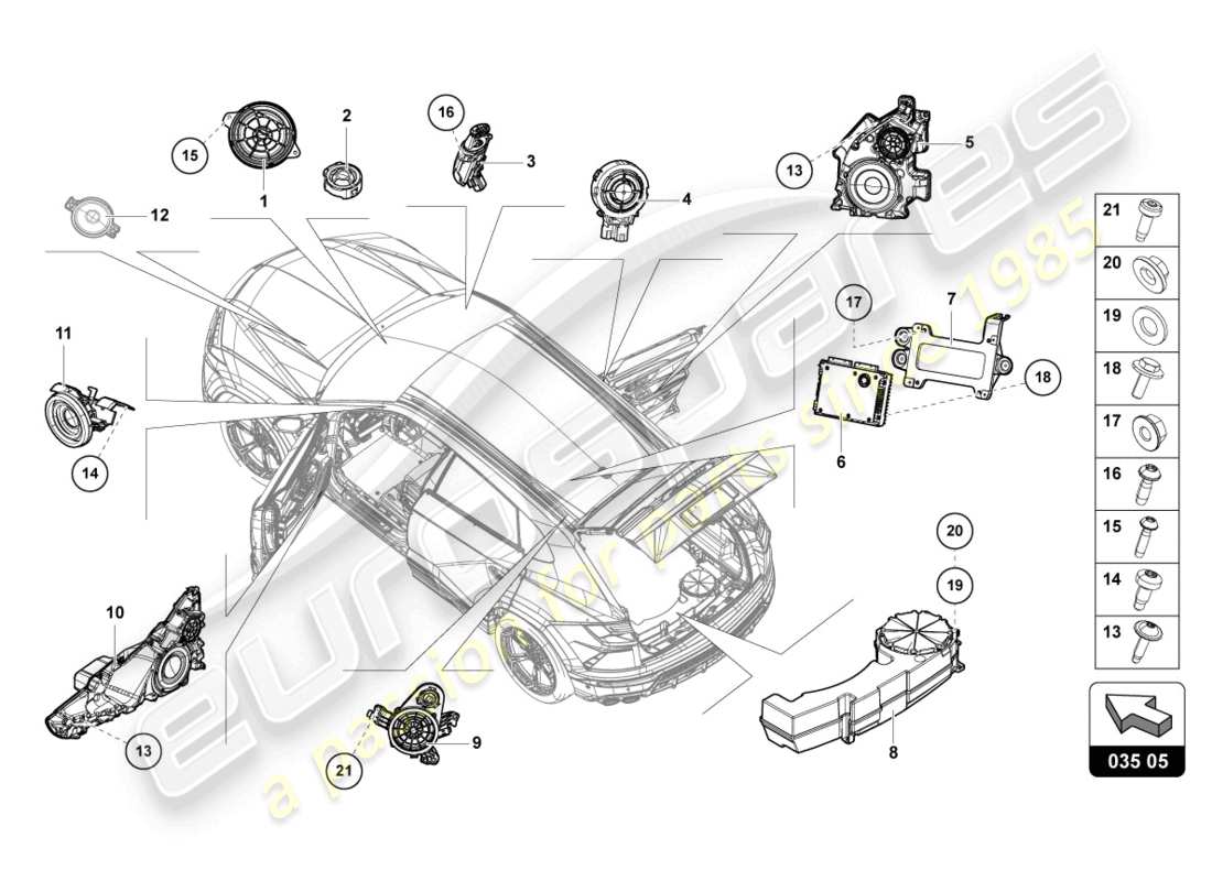 lamborghini urus (2019) piezas eléctricas para sistema de audio diagrama de piezas