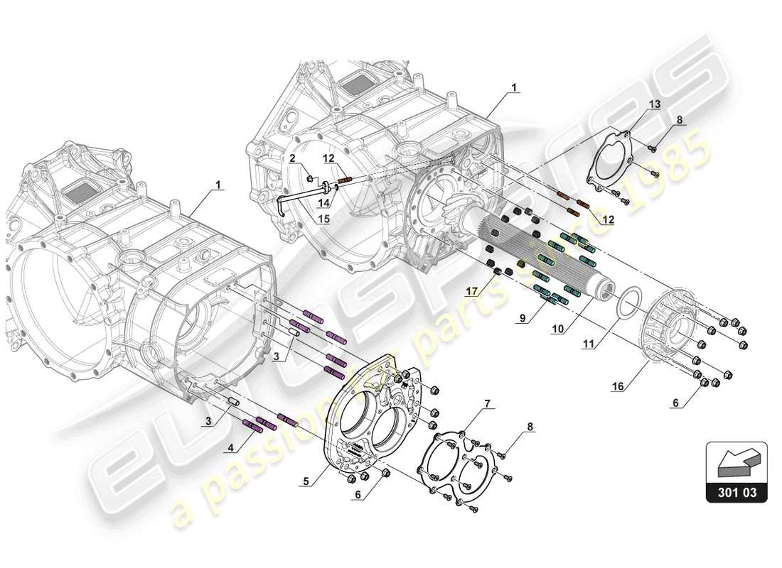 lamborghini 2018 (gt3 evo) diagrama de piezas de la caja de transmisión