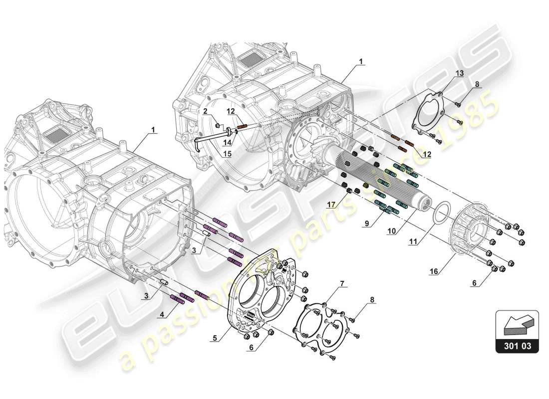 lamborghini gt3 evo (2018) diagrama de piezas de la caja de transmisión