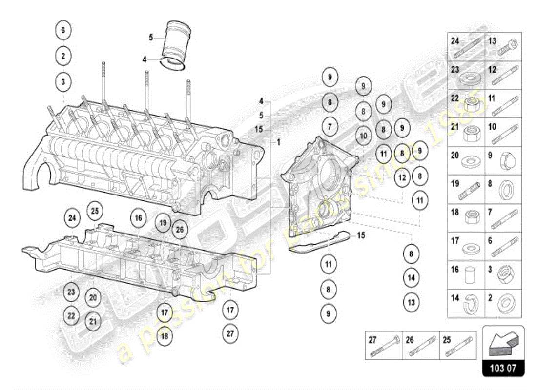 lamborghini diablo vt (1998) bloque de motor diagrama de piezas