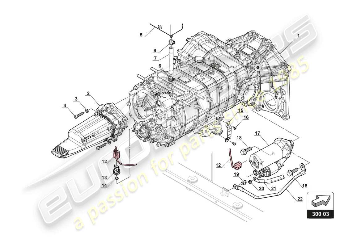 lamborghini gt3 (2017) sensor de presión de aceite de la caja de cambios y arranque diagrama de piezas