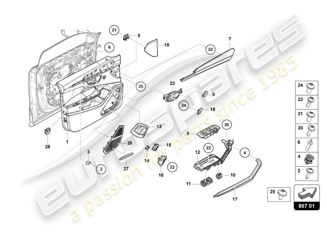 lamborghini urus (2022) diagrama de pieza del panel de puerta delantera