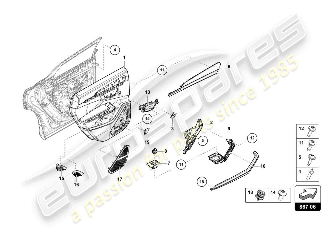 lamborghini urus (2022) diagrama de pieza del panel de puerta trasero