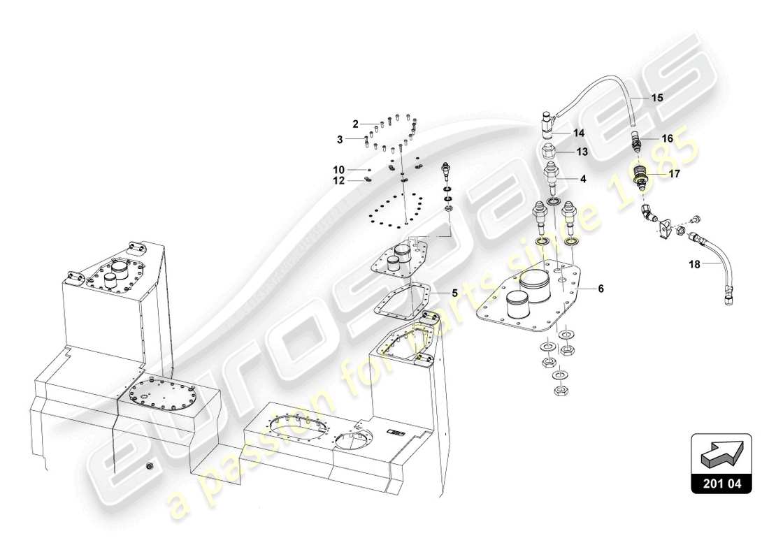 lamborghini 2022 (super trofeo evo 2) válvulas de combustible lado izquierdo diagrama de piezas