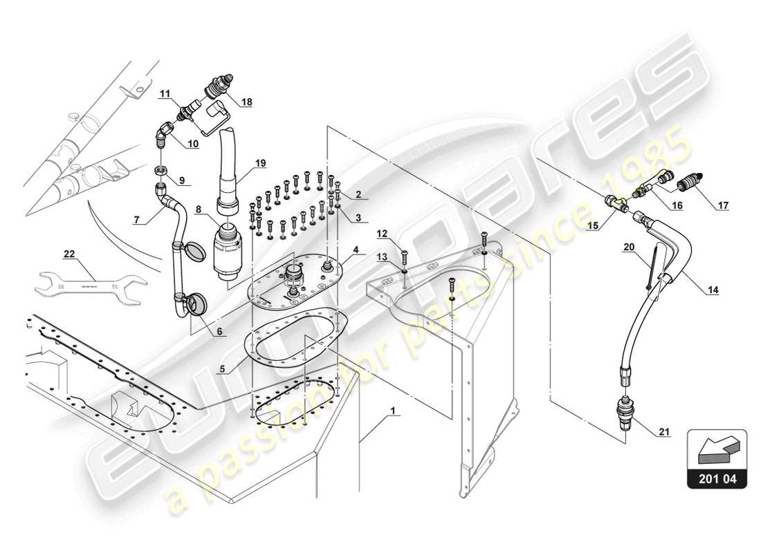 lamborghini gt3 evo (2018) válvulas de combustible diagrama de piezas