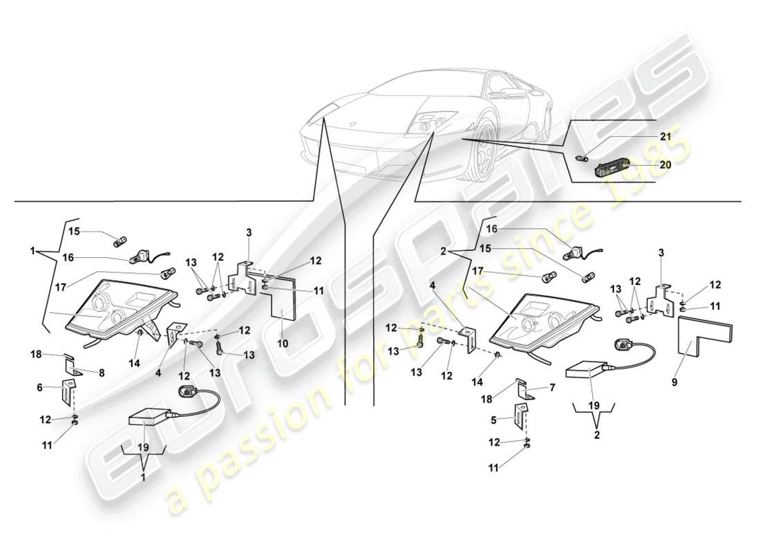 lamborghini lp640 coupe (2008) diagrama de piezas del faro de descarga de gas