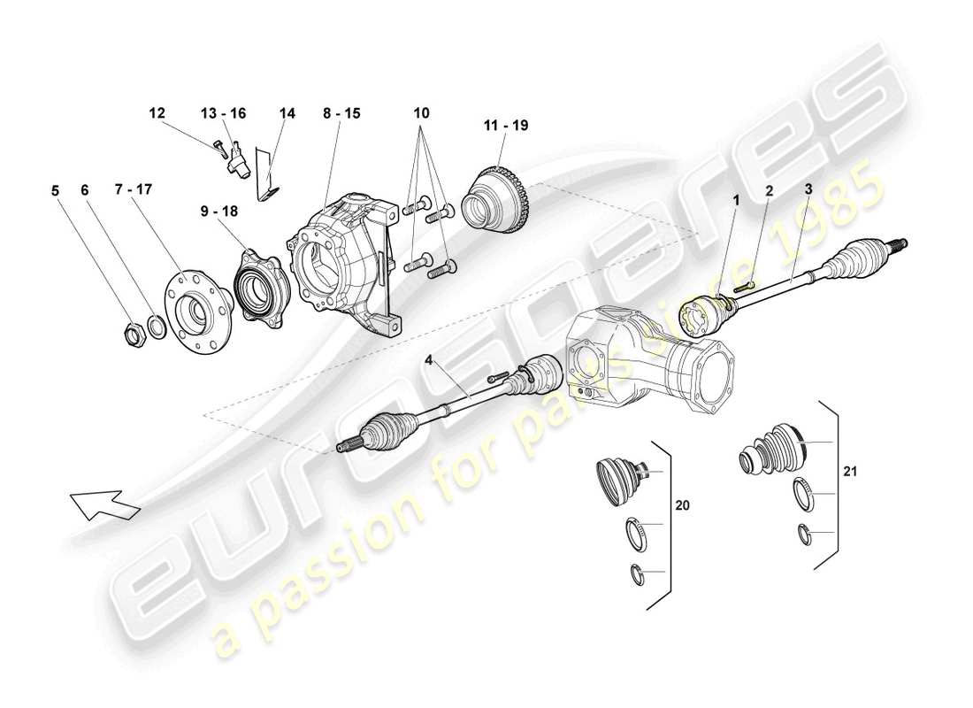 lamborghini reventon diagrama de pieza delantero del eje de transmisión