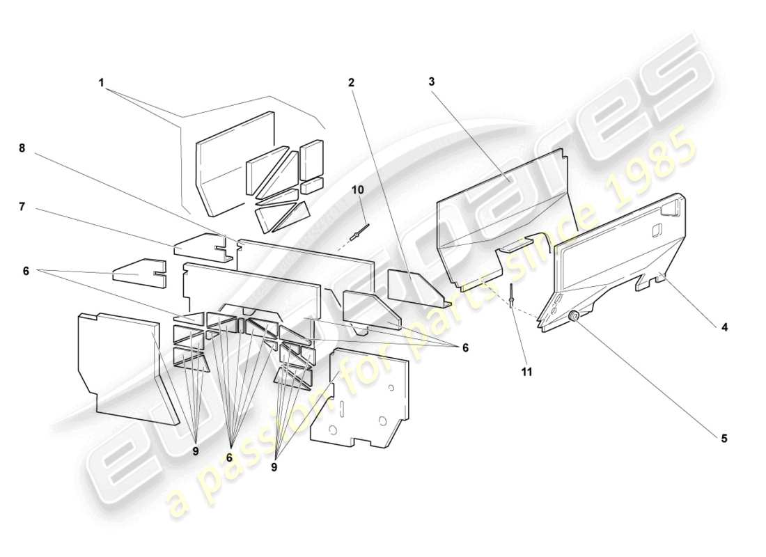 lamborghini reventon diagrama de piezas del escudo térmico