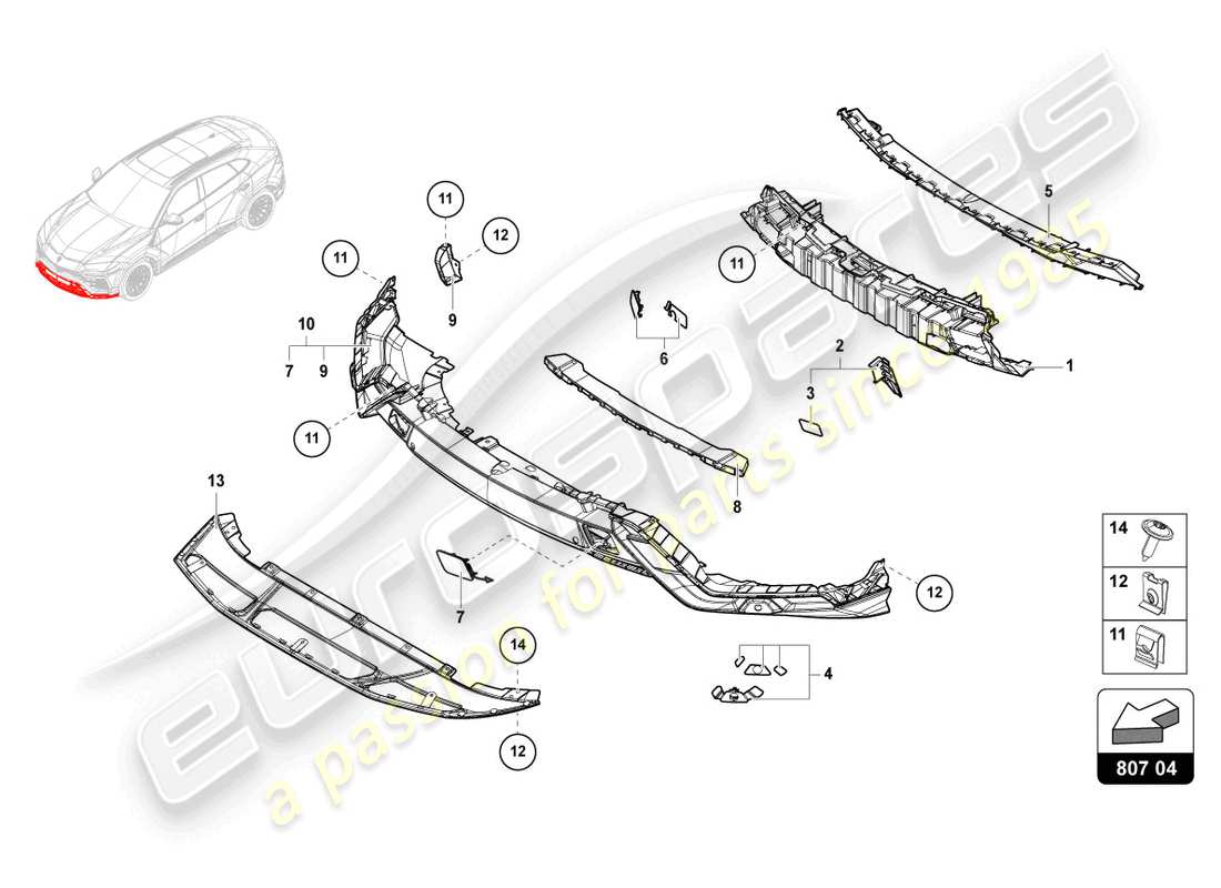 lamborghini urus (2022) parachoques, dune completo diagrama de pieza