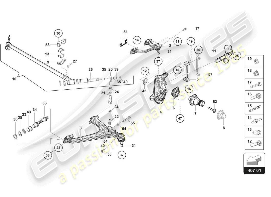 lamborghini super trofeo evo 2 (2022) diagrama de piezas de los brazos delanteros