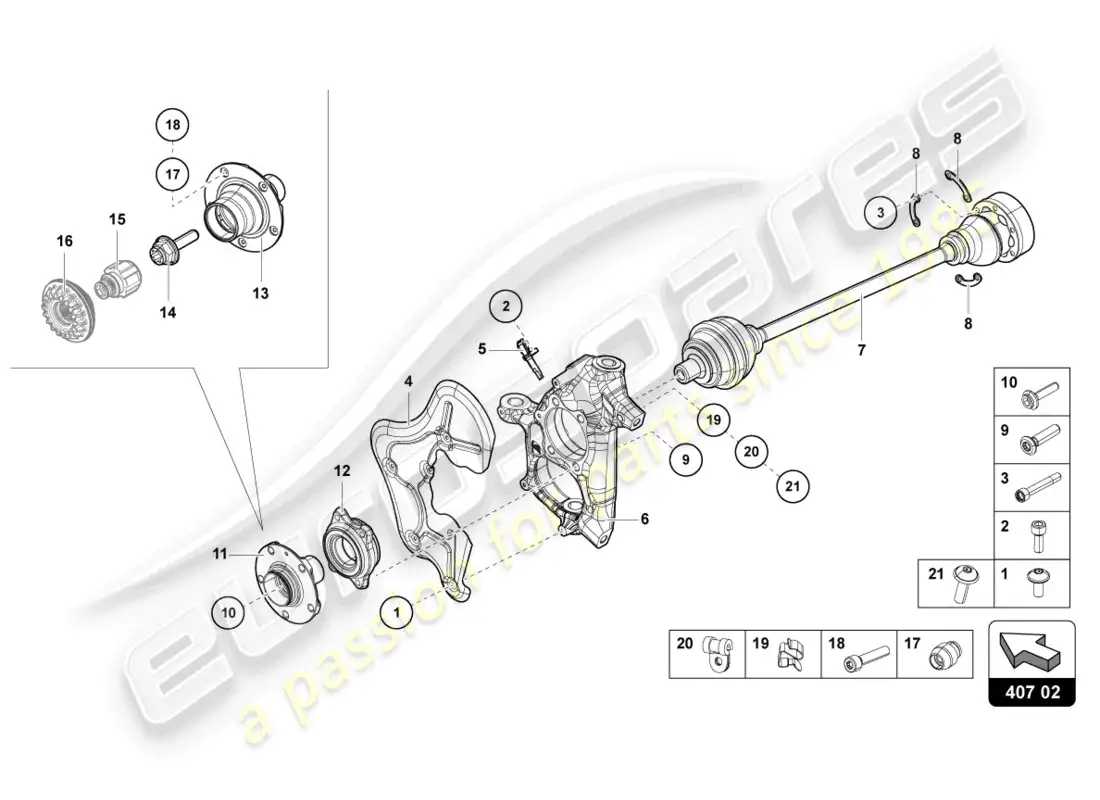 lamborghini lp700-4 roadster (2017) eje de transmisión delantero diagrama de piezas