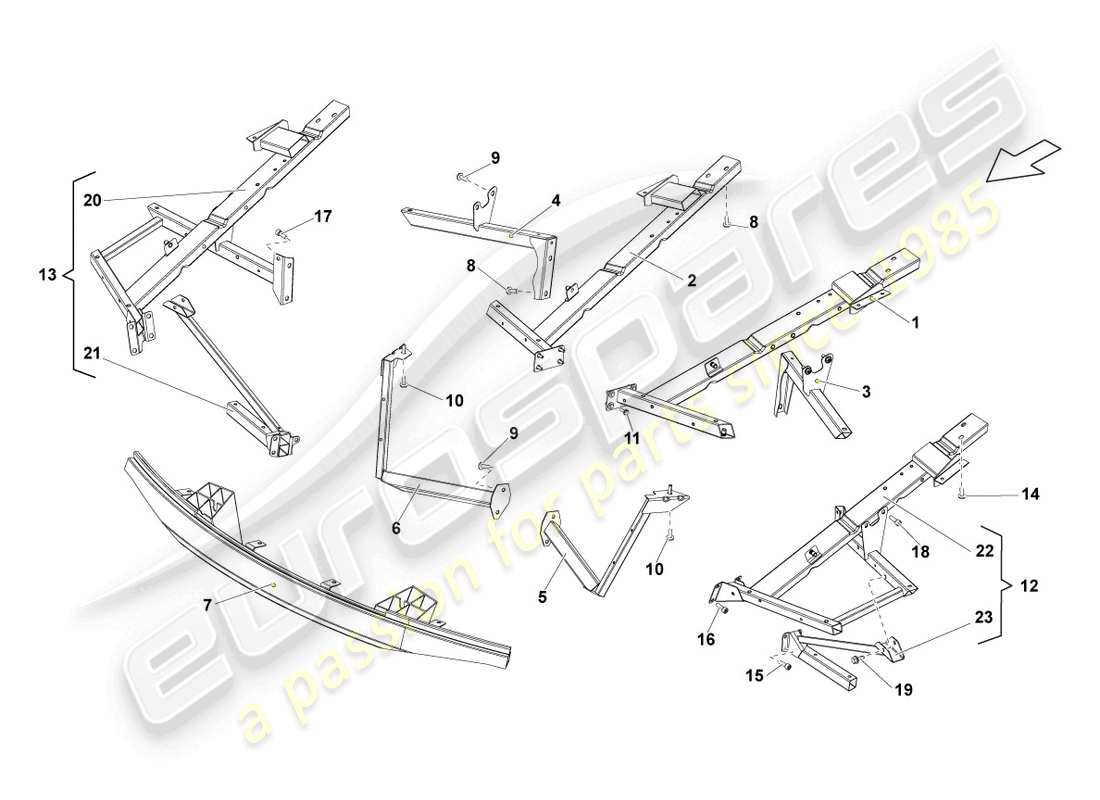 lamborghini gallardo spyder (2006) parte delantera de la carrocería diagrama de piezas