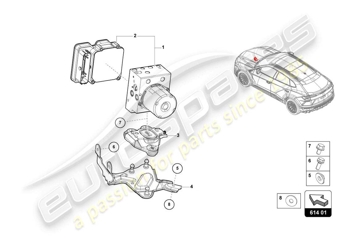 lamborghini urus (2020) unidad abs con unidad de control diagrama de piezas