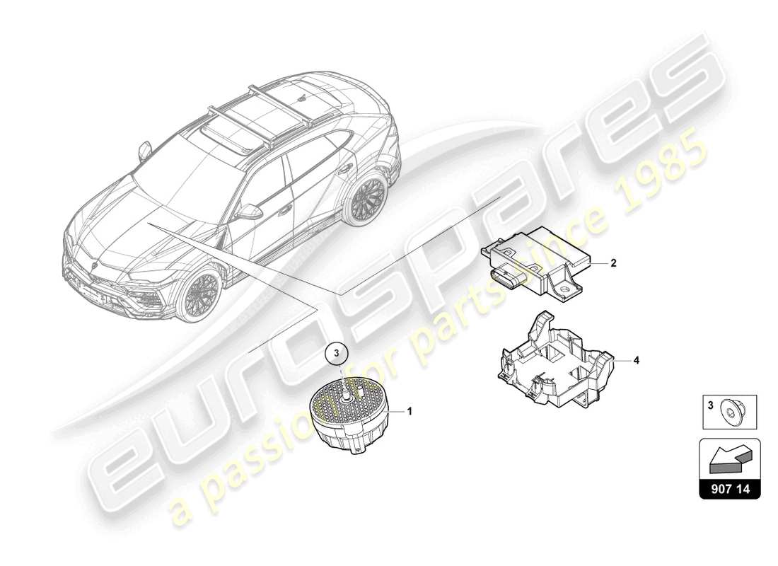 lamborghini urus (2021) piezas eléctricas para la producción de ruido del motor diagrama de piezas